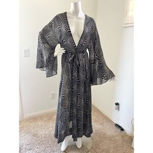 NWT NEW Andrea Iyamah black white striped sheer swimsuit cover up resortwear OS